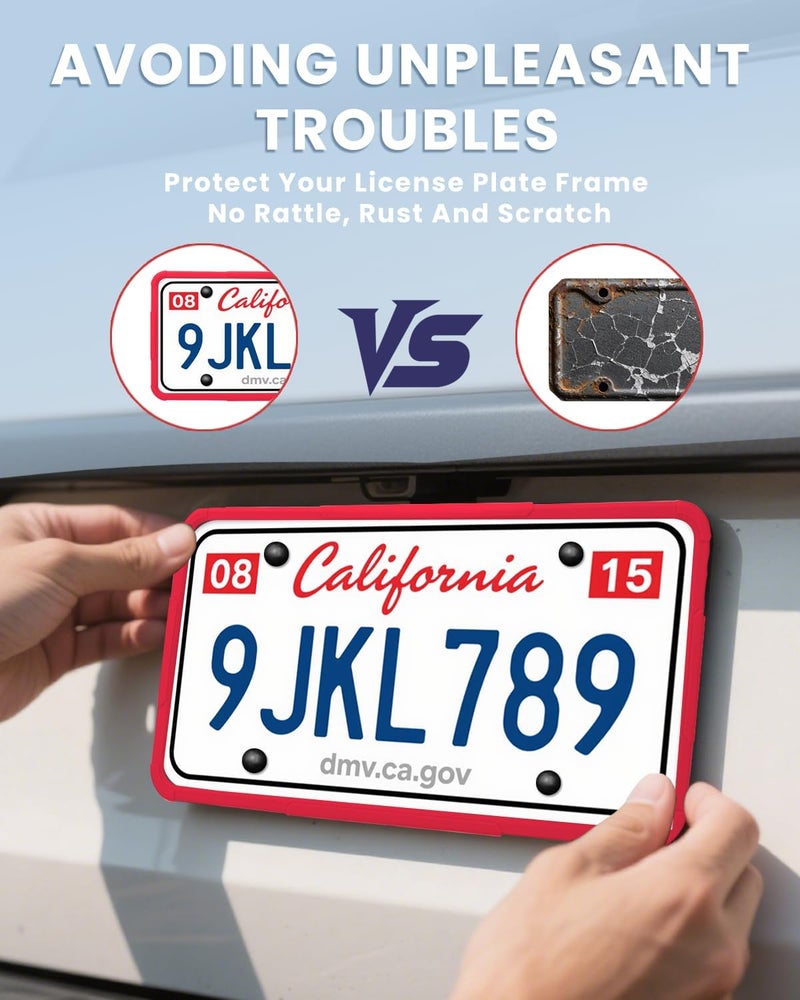 JOIKIT 2 Pack Silicone License Plate Frames Black, Car Plate Frame Holder, Universal US Front & Rear Truck Frame Protector Mounting Kit Accessories, Rust Proof, Rattle Proof, Weather Proof (Red) - Image 2